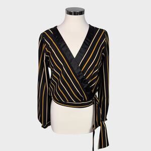 Flying Tomato A. Calin Wrap Medium Polyester Black Striped Top